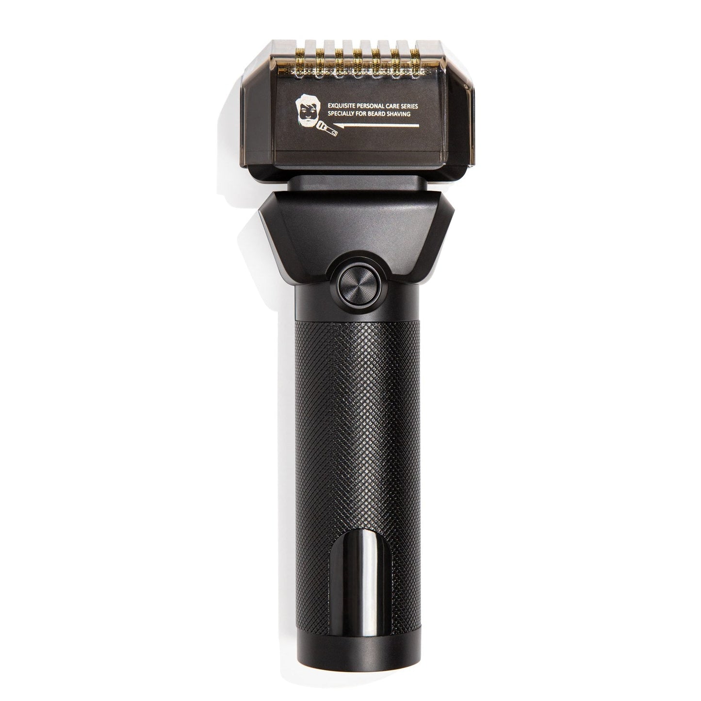 Black electric shaver on a white background